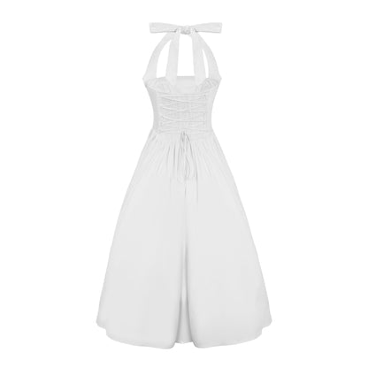 Eponine White Layered Flared Hem Midi Dress