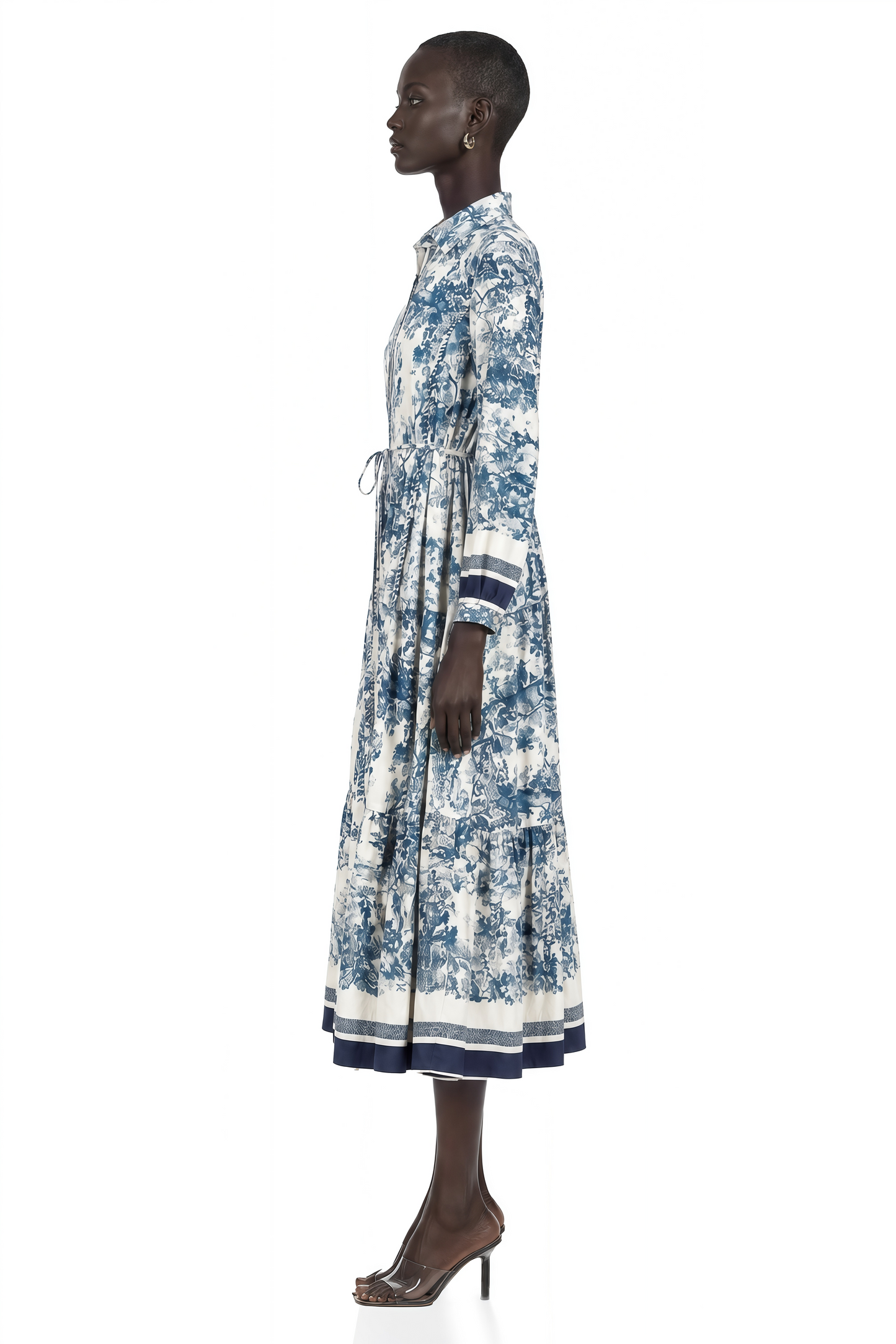 Adélaïde Graphic-Print Midi Dress in Blue