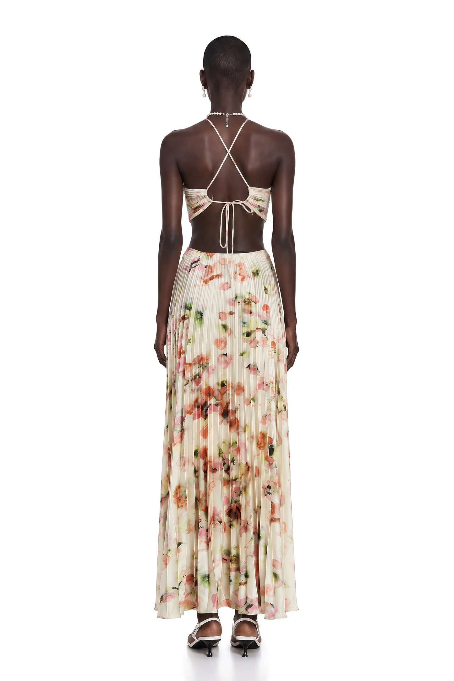 Andréa cut-out floral-print pleated maxi dress