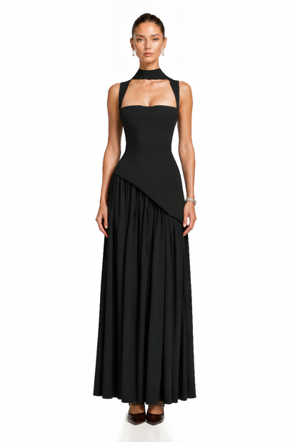 Sidonie Black Asymmetrical Maxi Gown