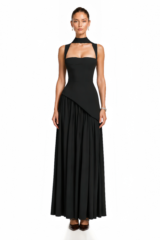 Sidonie Black Asymmetrical Maxi Gown