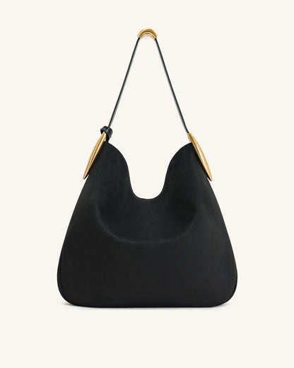 Nina Metal Detaylı Charm / Süs Hobo Çanta - Siyah