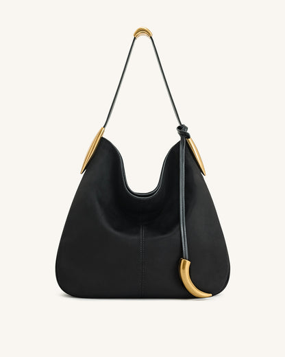 Nina Metal Detaylı Charm / Süs Hobo Çanta - Siyah