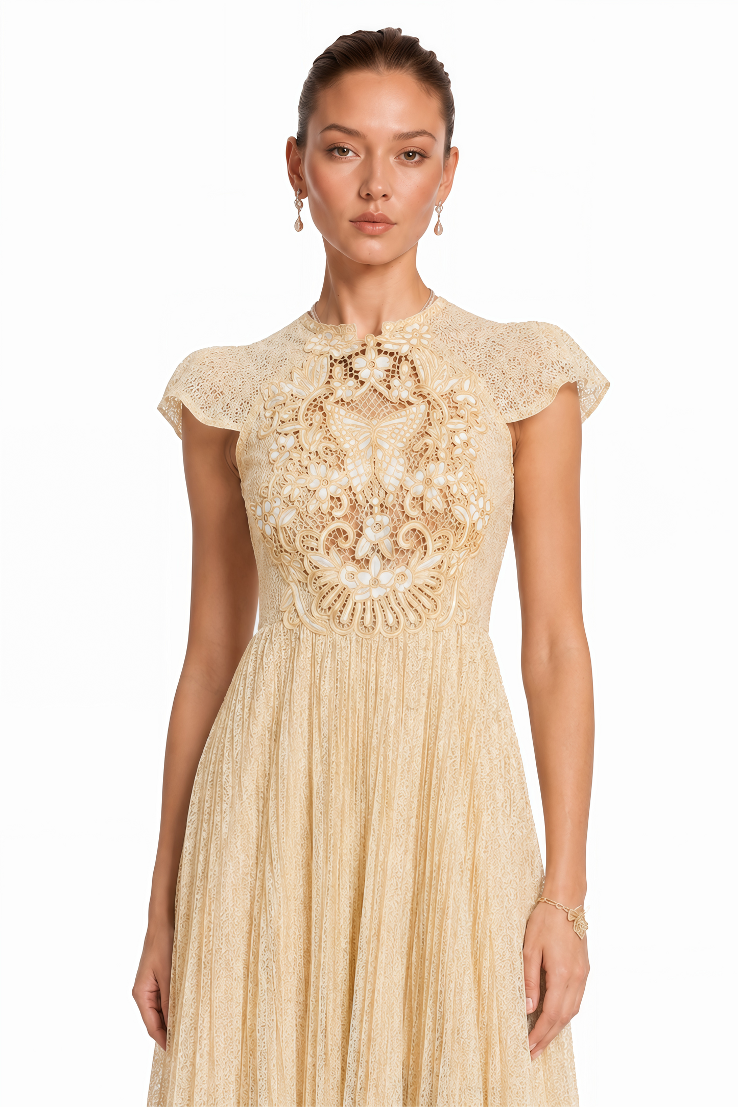 Nerissa Embroidered Pleated Midi Dress