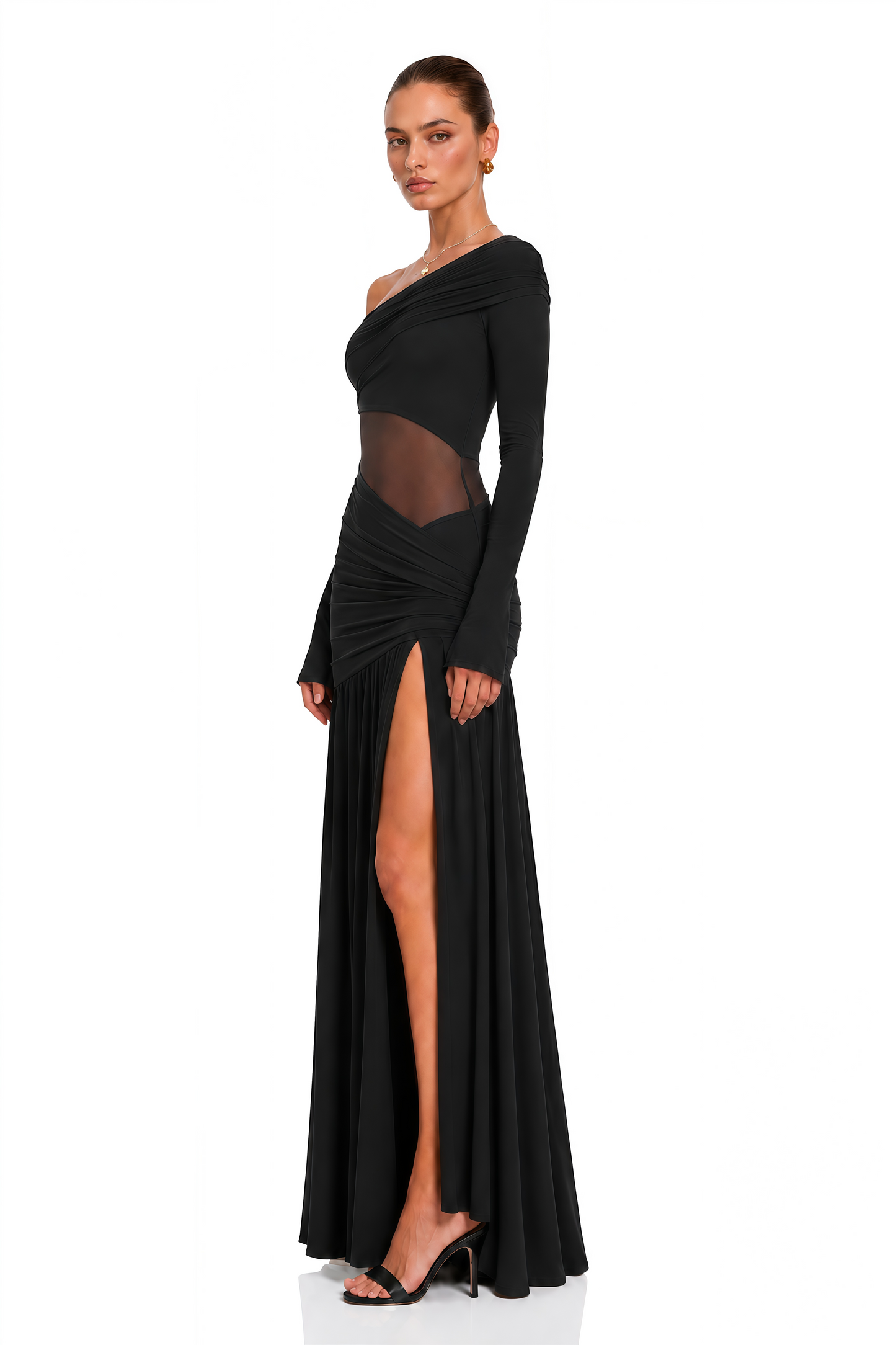 Anastasia Black One Shoulder Gathered Maxi Dress