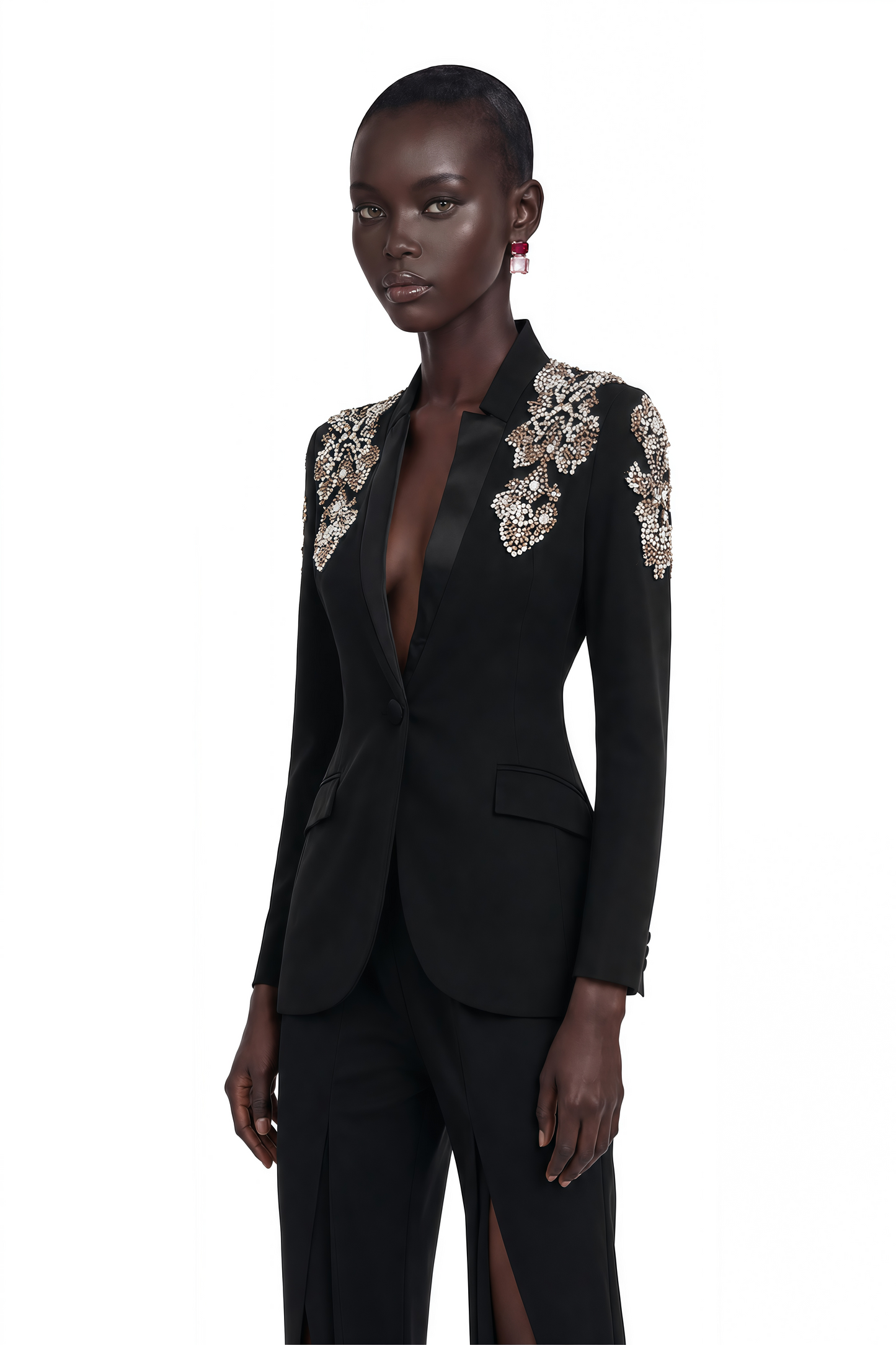 Delphine Black Embellished Jacket & Trousers Matching Set