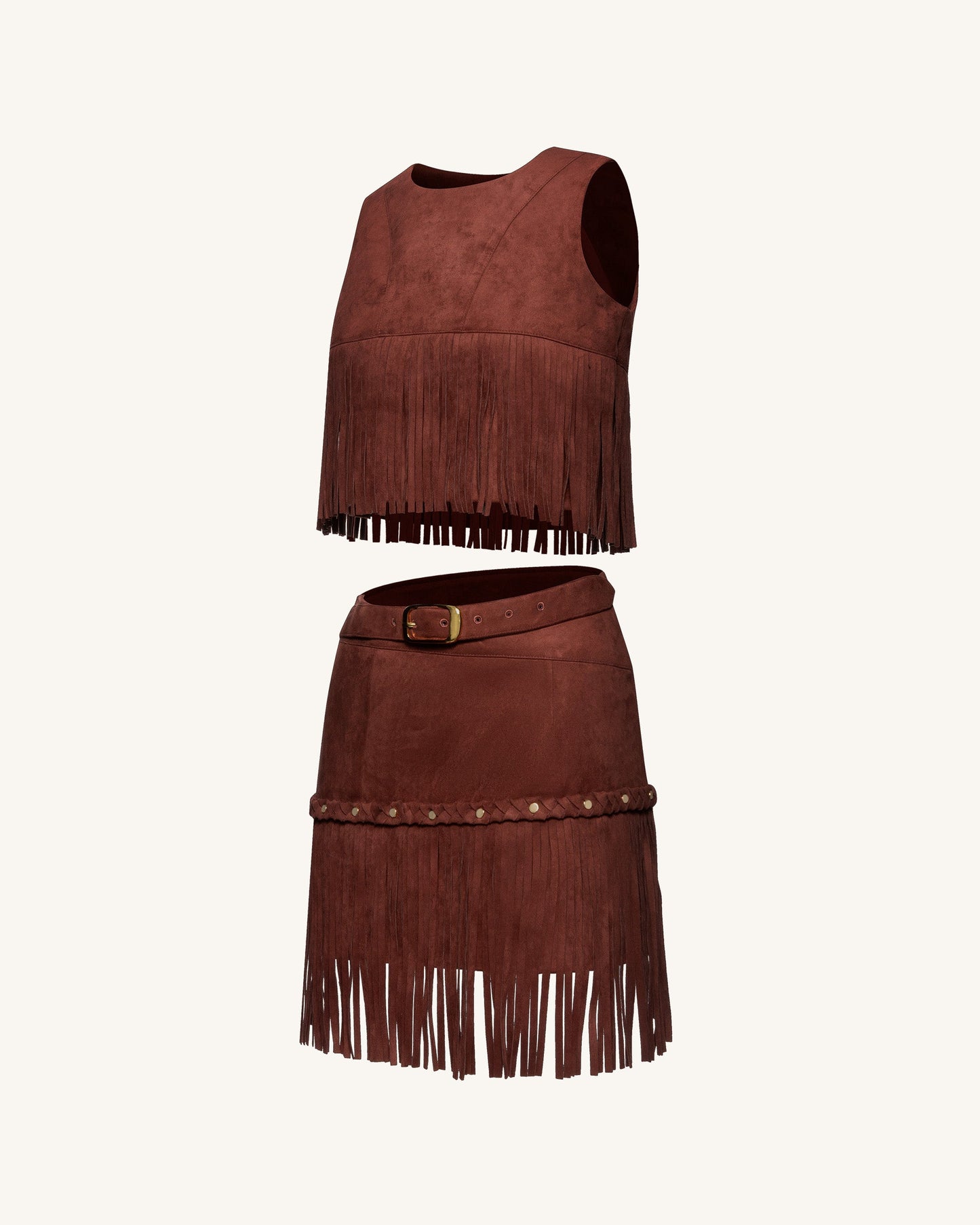 Western Tarz Süet Dokulu Püsküllü Etek - Bordo