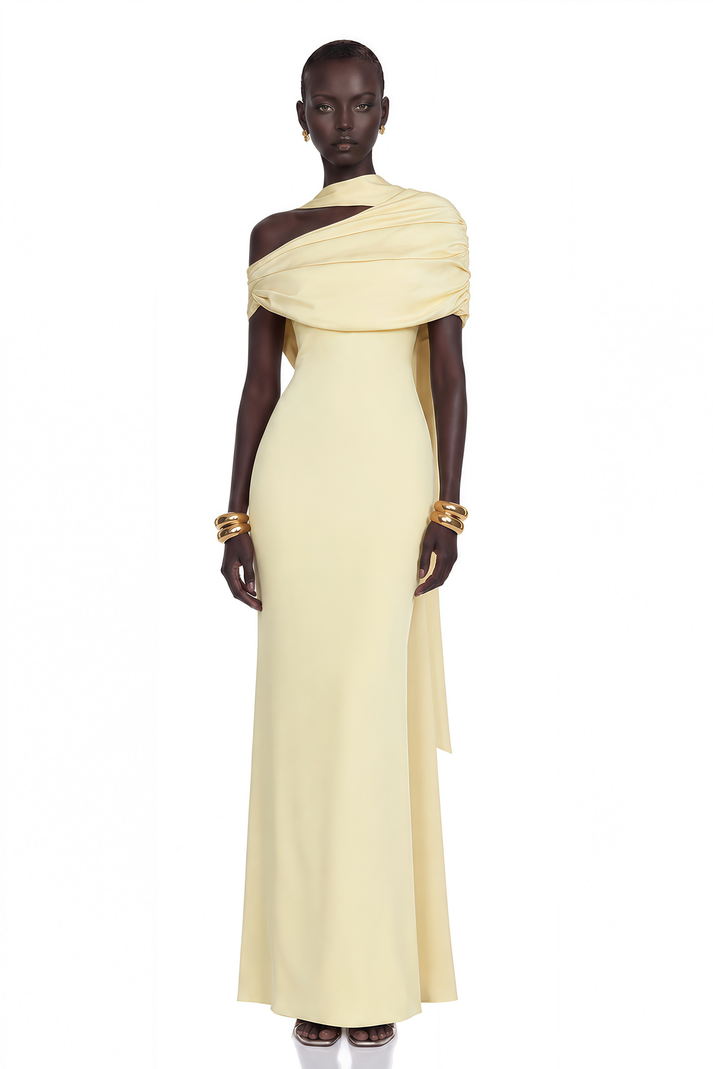 Benedetta Yellow One Shoulder Satin Maxi Dress