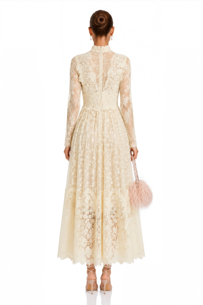 Éliane Polka-Dot Lace-Embroidered Midi Dress