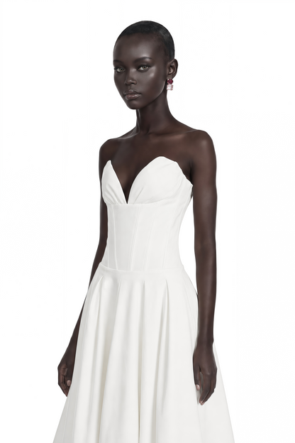 Katherine Off-Shoulder Corset Midi Dress in White