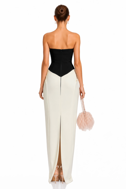 Mieke White Color Block 3D Petal Maxi Dress