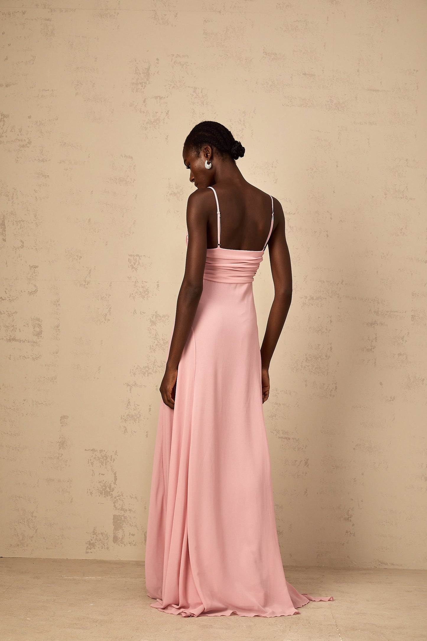 Ysandre Soft-Pembe 3D Petal Tül Uzun Elbise
