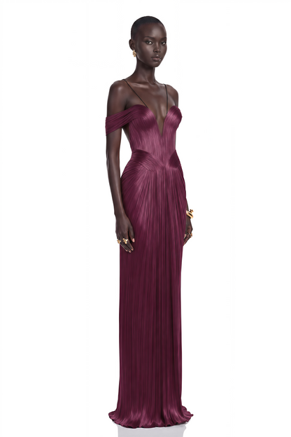 Marise Pink Draped Satin Maxi Dress
