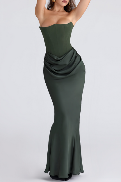 Aurore Olive Off-Shoulder Maxi Dress