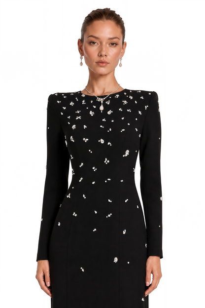 Imelda Black Crystal-Embellished Maxi Dress