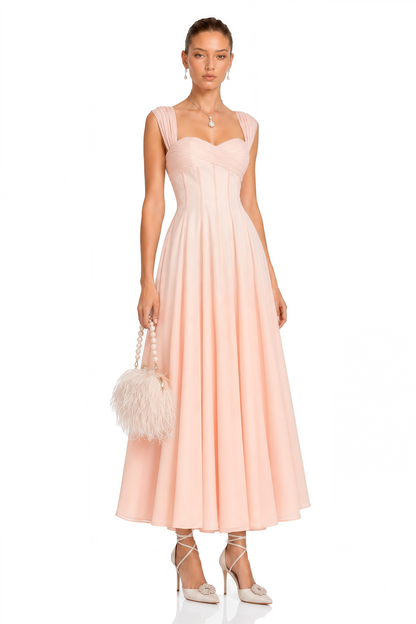 Érasme Pink Flounced Midi Dress