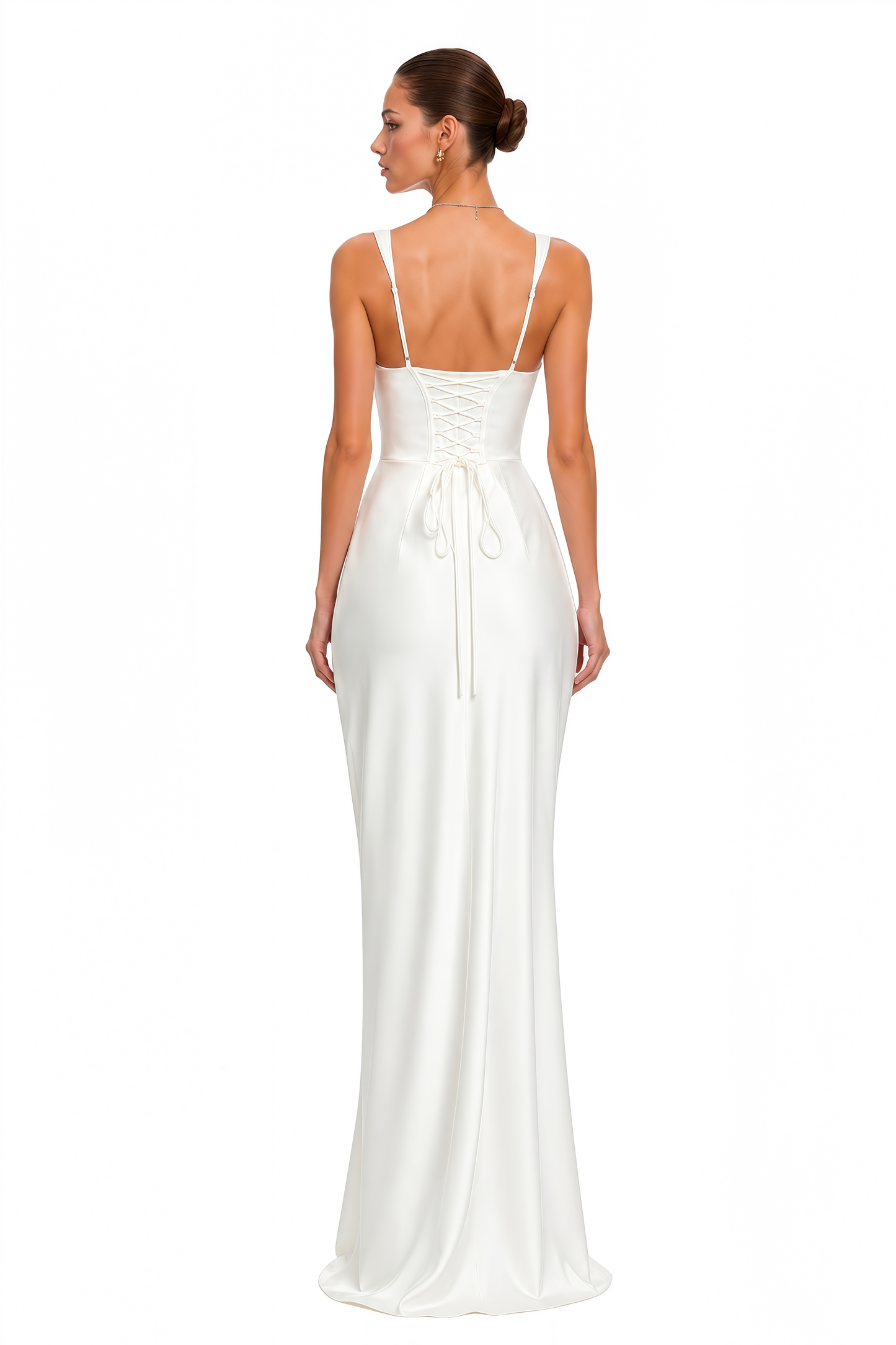 Inmaculada White Ruched Satin Maxi Dress (Without Gloves)