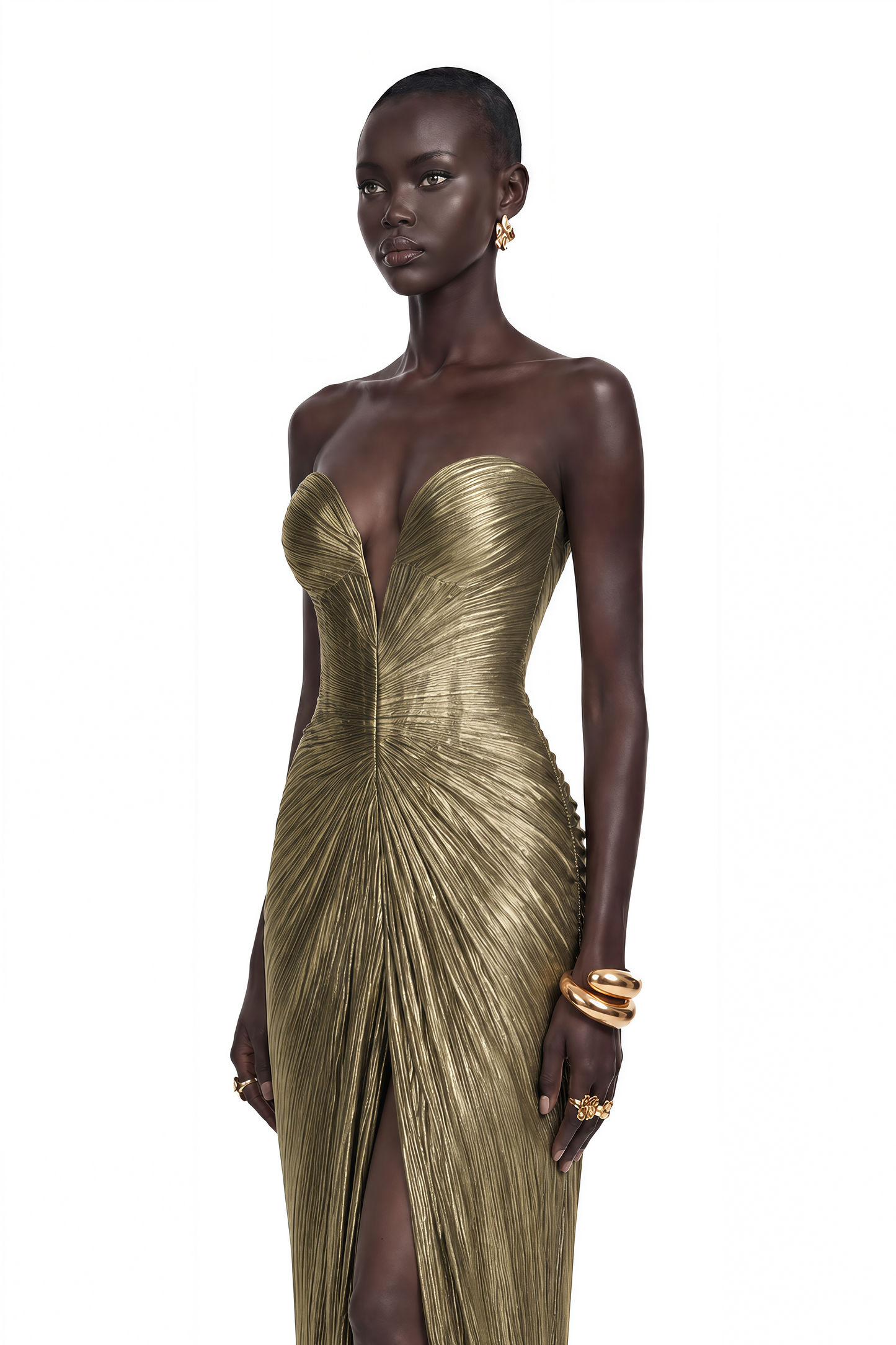 Guillermo Gold Off-Shoulder Maxi Dress