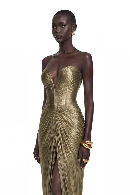 Guillermo Gold Off-Shoulder Maxi Dress