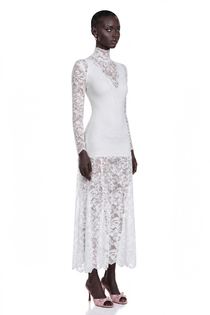 Airelle White Satin Panel Lace Maxi Dress