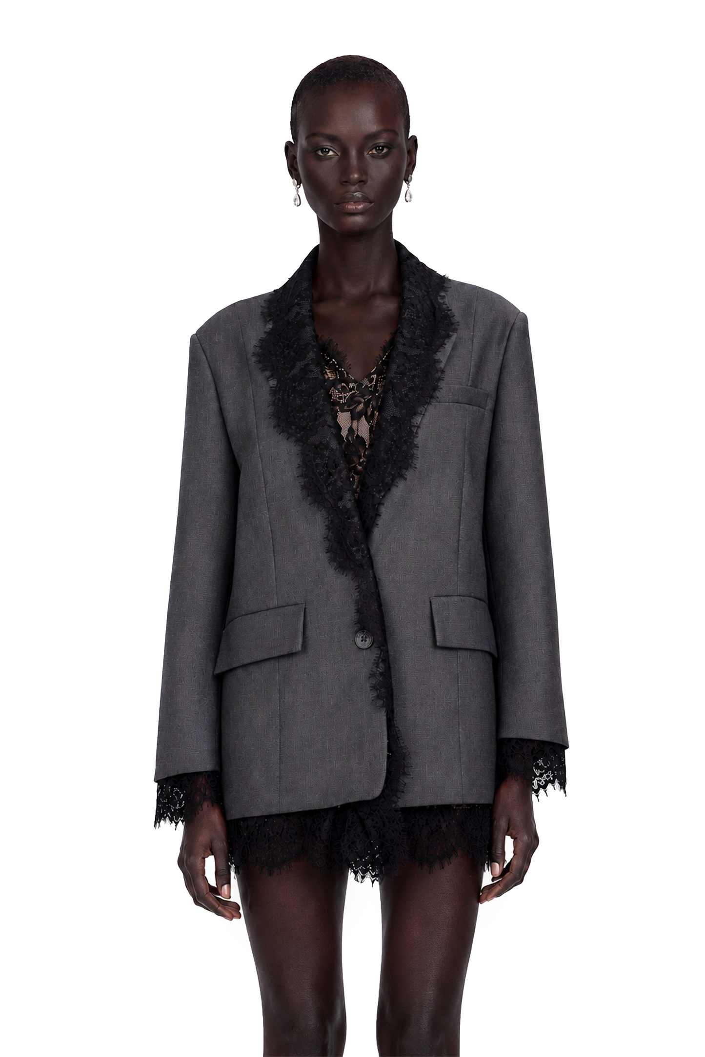 Dianthe grisi dantel panelli blazer