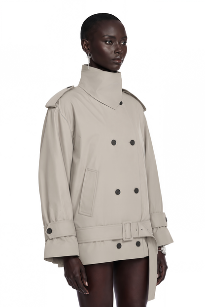 Mavis Grey Double-Breasted Belted Trench Coat