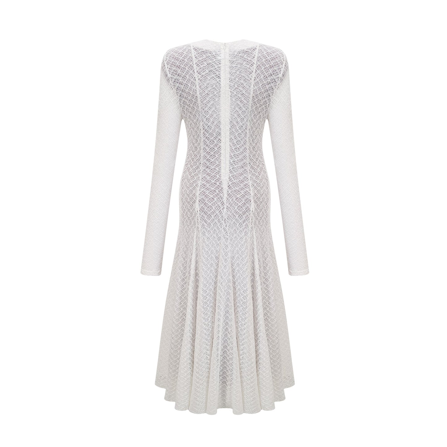 Athena Wavy-Pattern Lace Maxi Dress in White