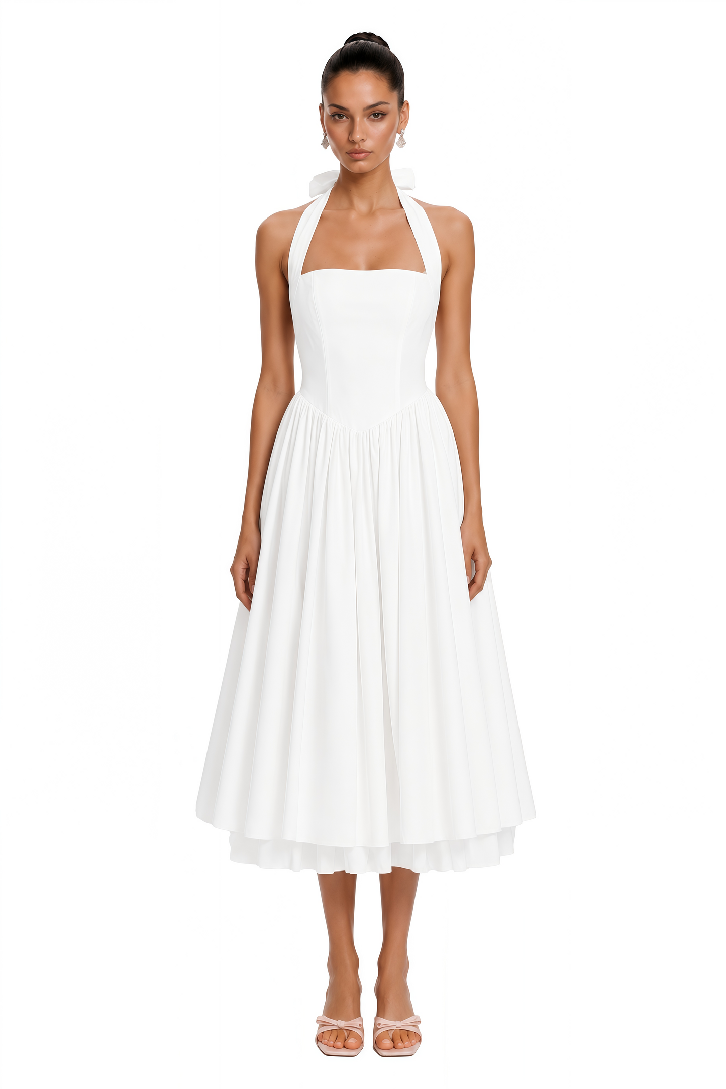 Eponine White Layered Flared Hem Midi Dress