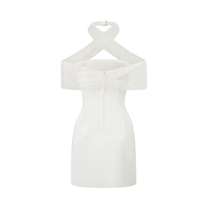 Ulla Beyaz Çapraz Askılı Bodycon Mini Elbise