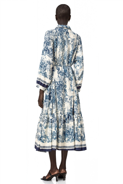 Adélaïde Graphic-Print Midi Dress in Blue