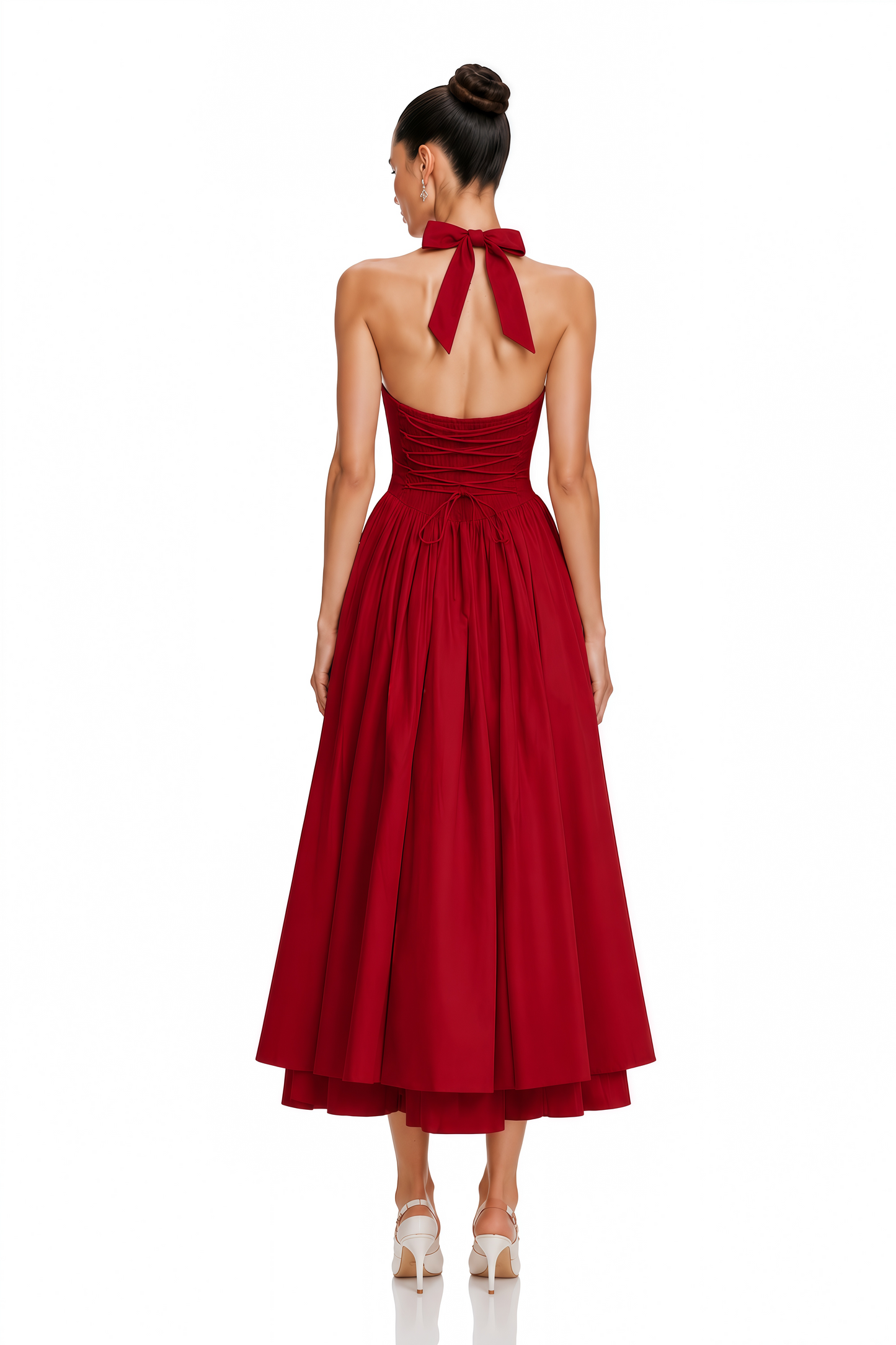 Eponine Red Layered Flared Hem Midi Dress