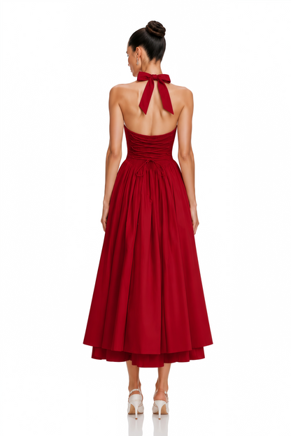 Eponine Red Layered Flared Hem Midi Dress