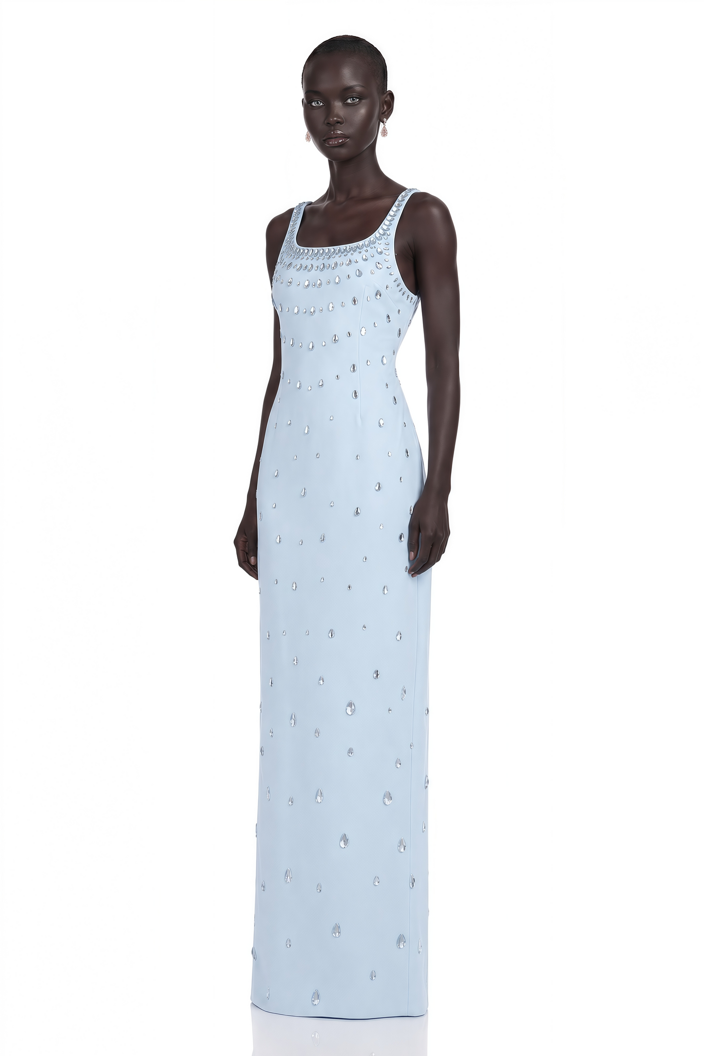 Meris Blue Crystal Embellished Maxi Gown