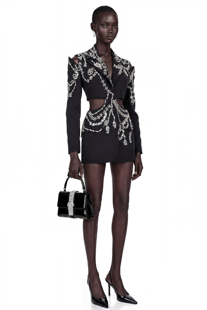Audrey Siyah Kristal Süslemeli Cut-Out Ceket