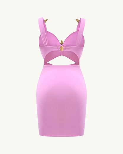 Mini Elbise ile Yıldız Desenli Detaylı - Pembe