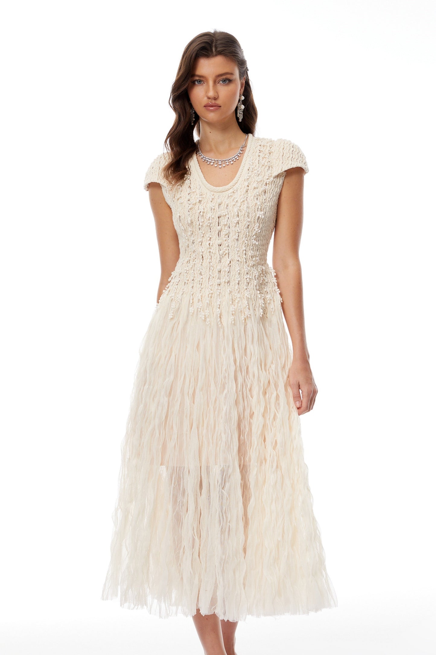 Rylee Neutral Textured Weave Midi Dress