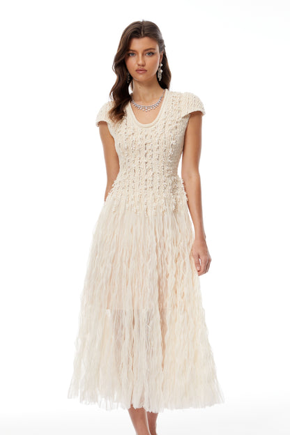 Rylee Neutral Textured Weave Midi Dress