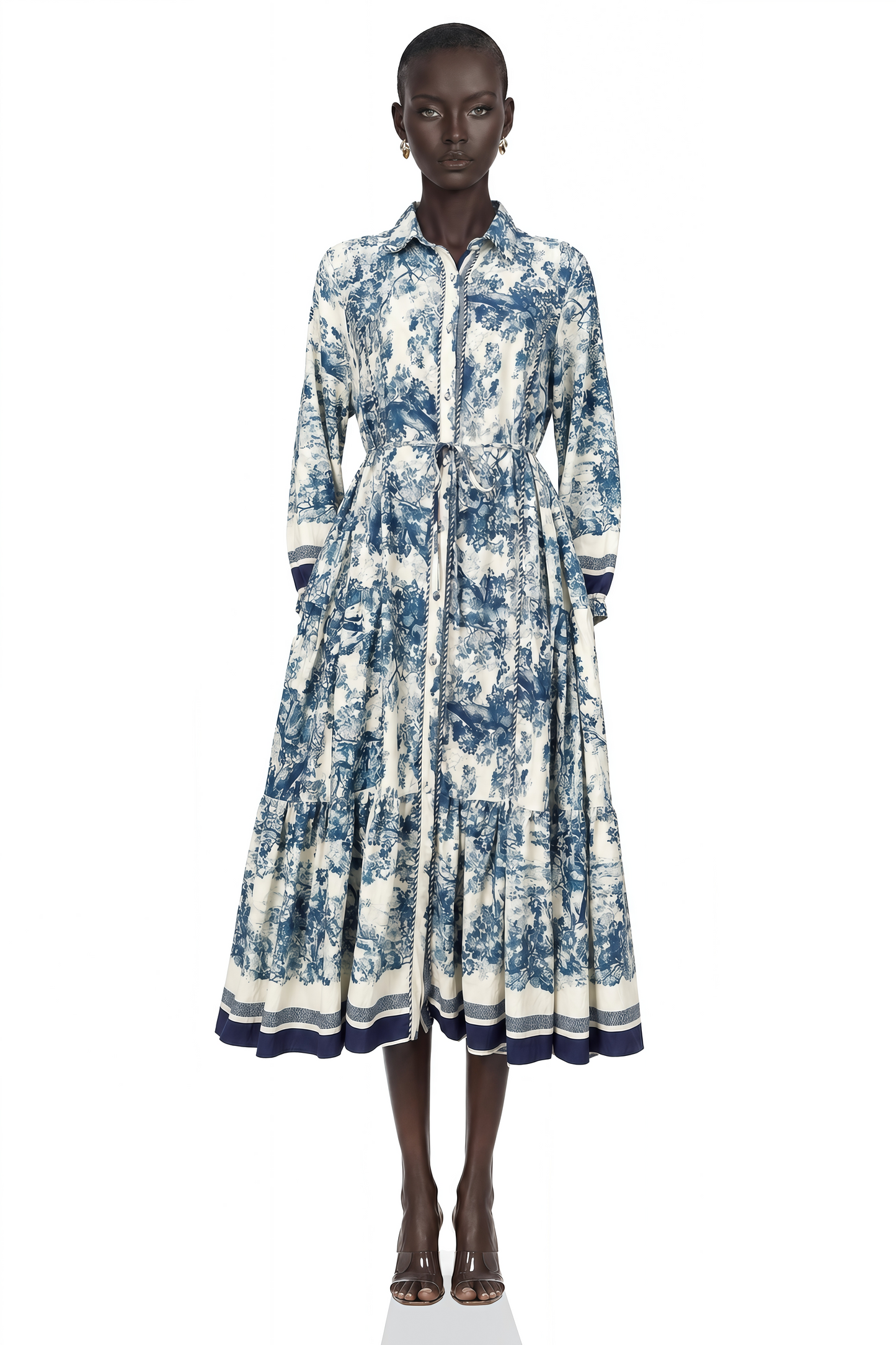 Adélaïde Graphic-Print Midi Dress in Blue