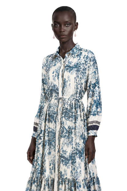 Adélaïde Graphic-Print Midi Dress in Blue