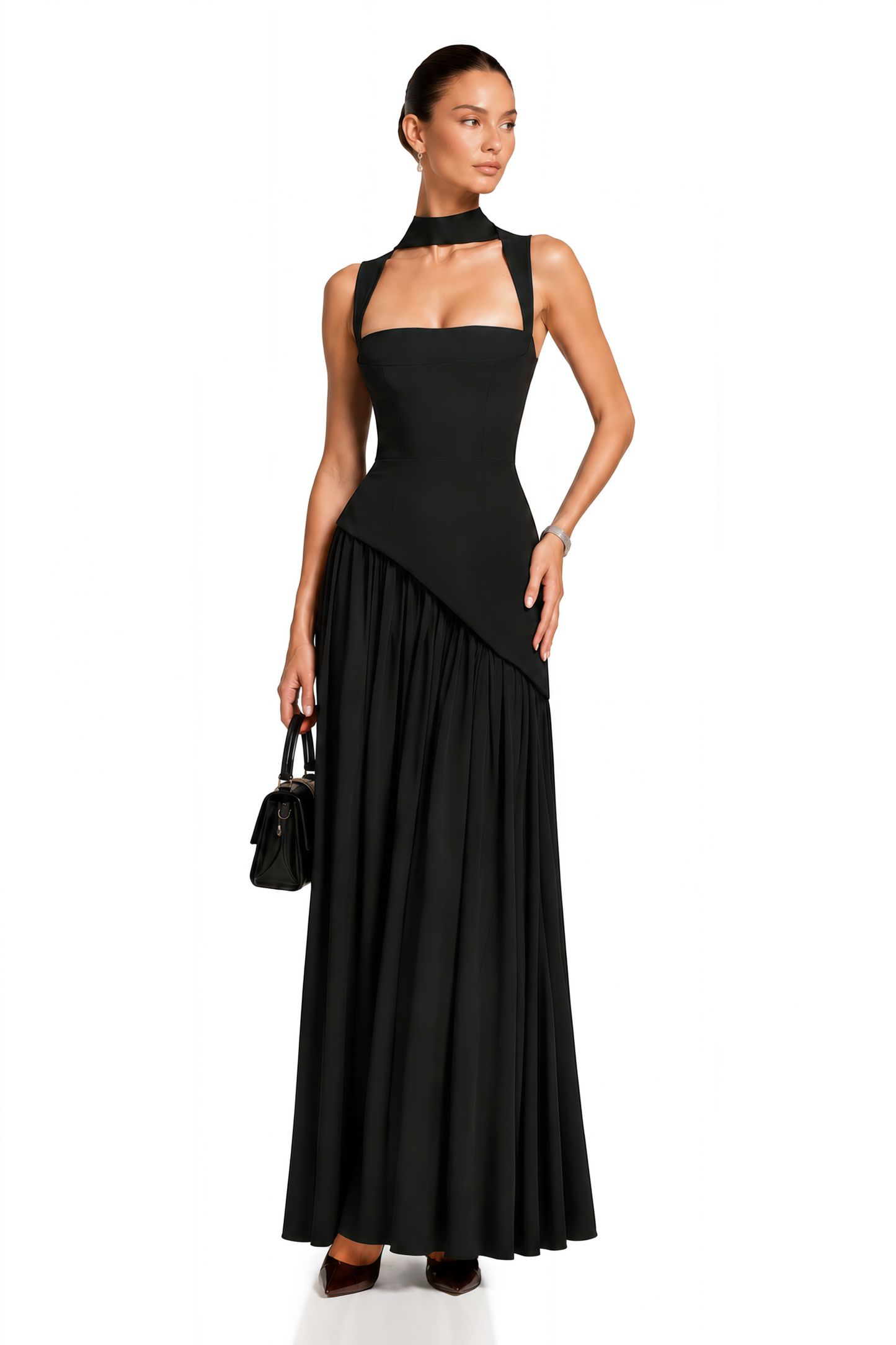 Sidonie Black Asymmetrical Maxi Gown