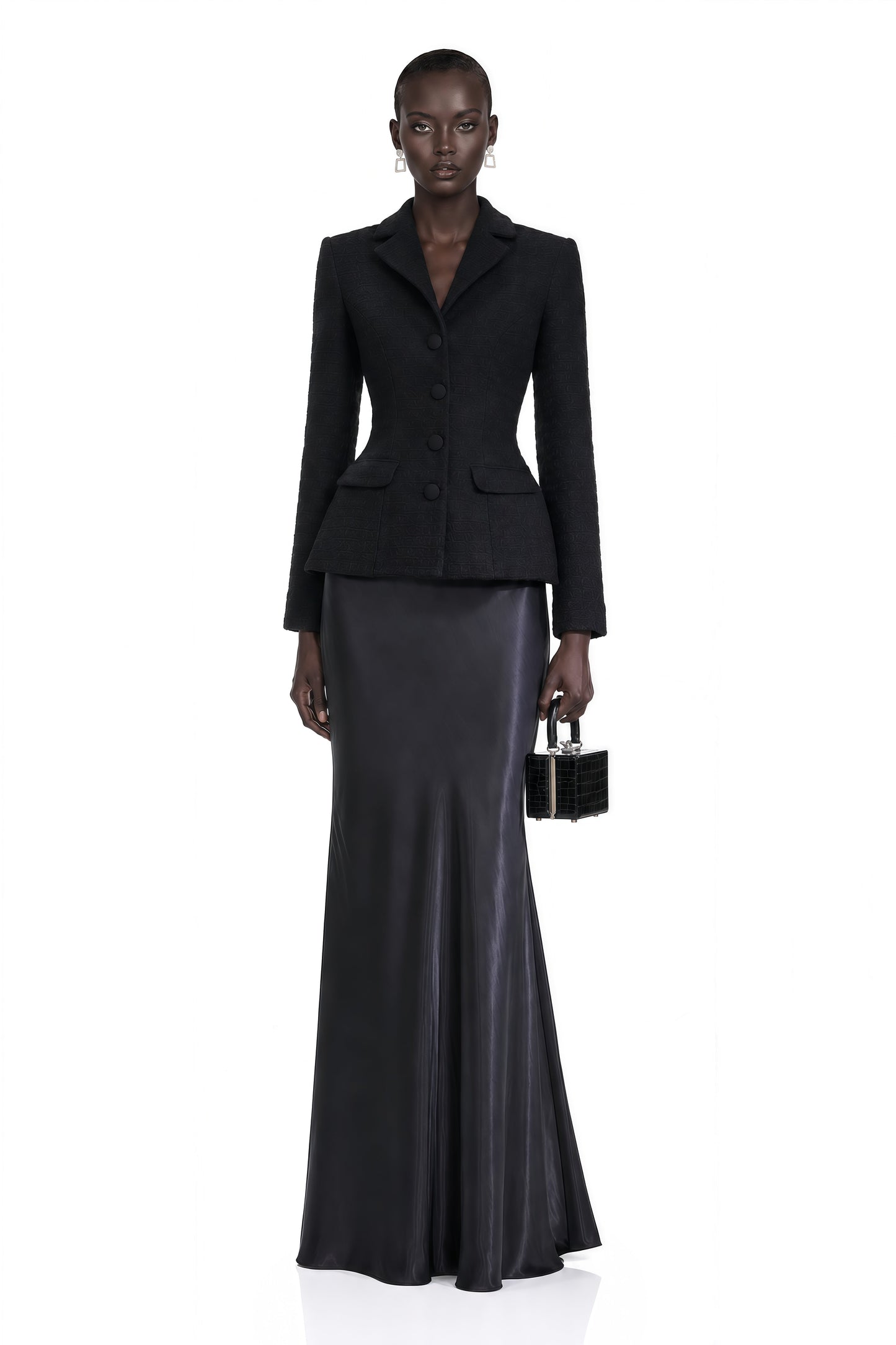 Ariadna Black Tweed Jacket & Satin Skirt Set
