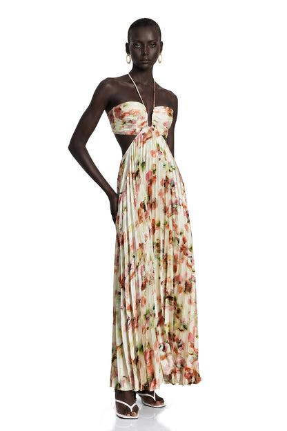 Andréa cut-out floral-print pleated maxi dress