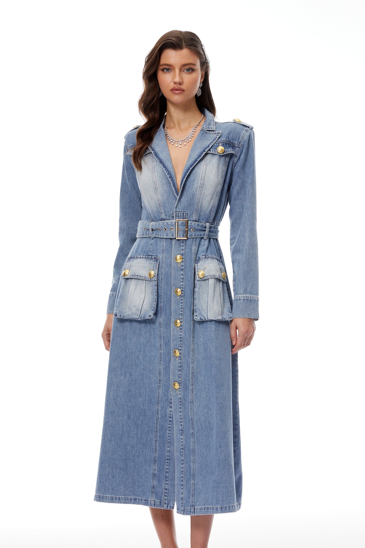 Tyra Mavi Soluk Denim Maxi Elbise