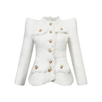 Séraphine White Frayed Tweed Jacket & Shorts Set
