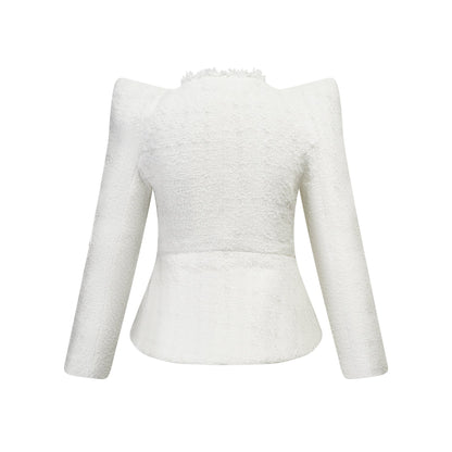 Séraphine White Frayed Tweed Jacket & Shorts Set