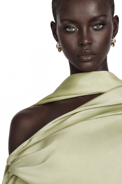 Benedetta Green One Shoulder Satin Maxi Dress