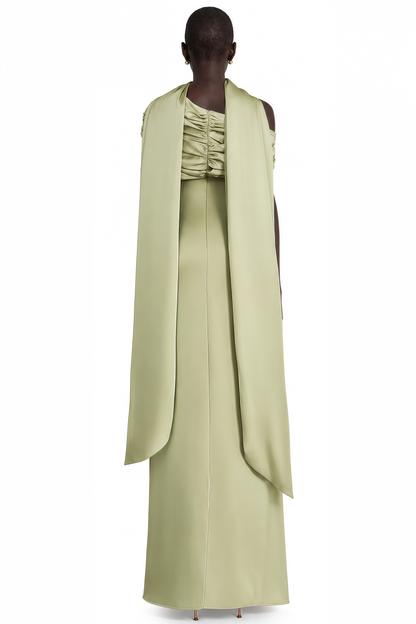 Benedetta Green One Shoulder Satin Maxi Dress