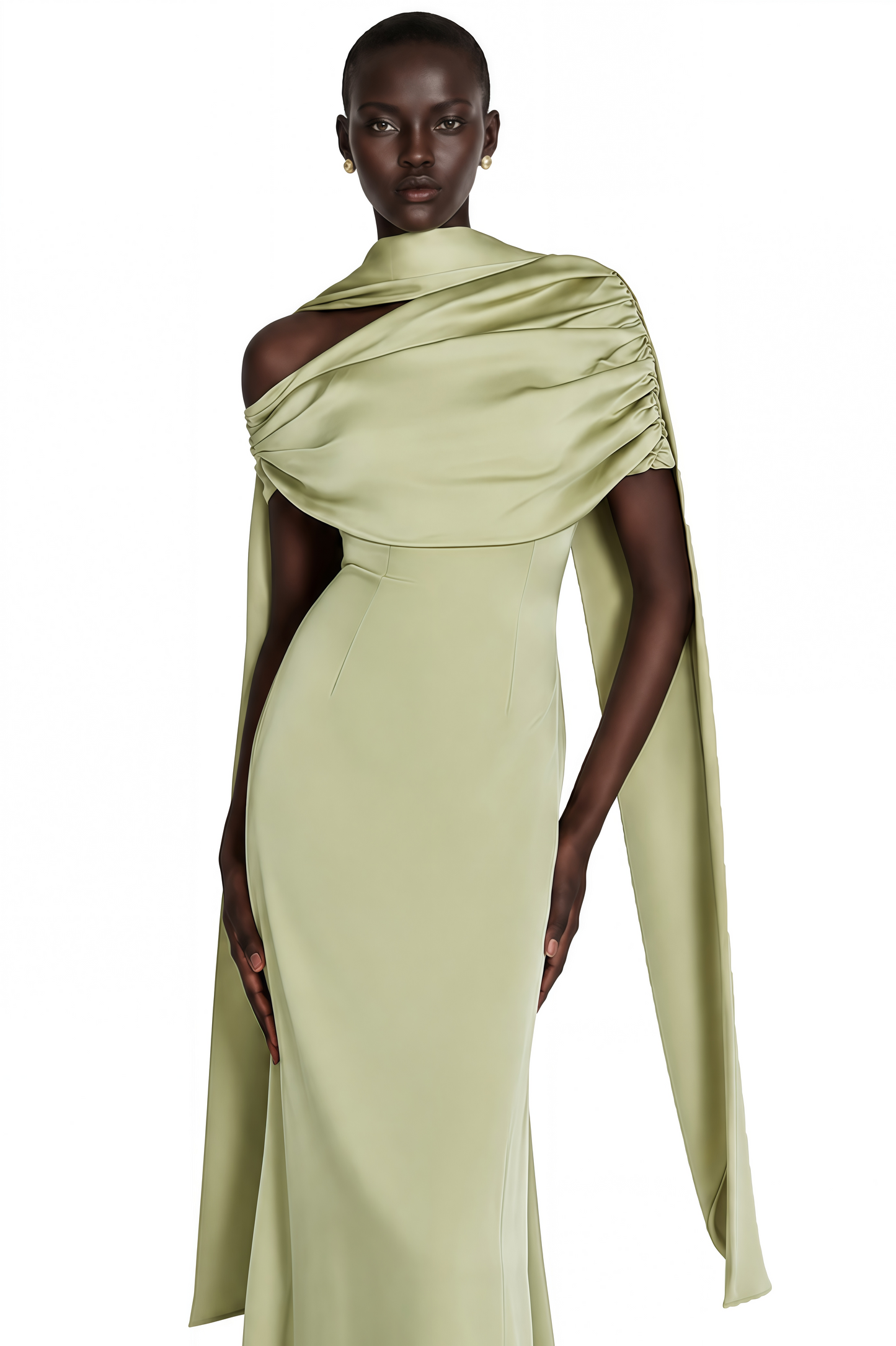 Benedetta Green One Shoulder Satin Maxi Dress