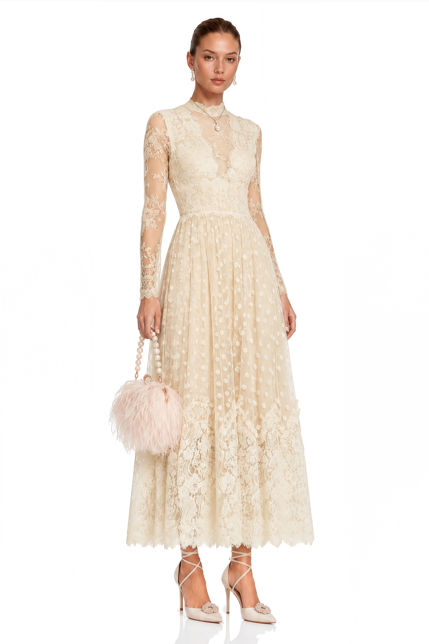 Éliane Polka-Dot Lace-Embroidered Midi Dress
