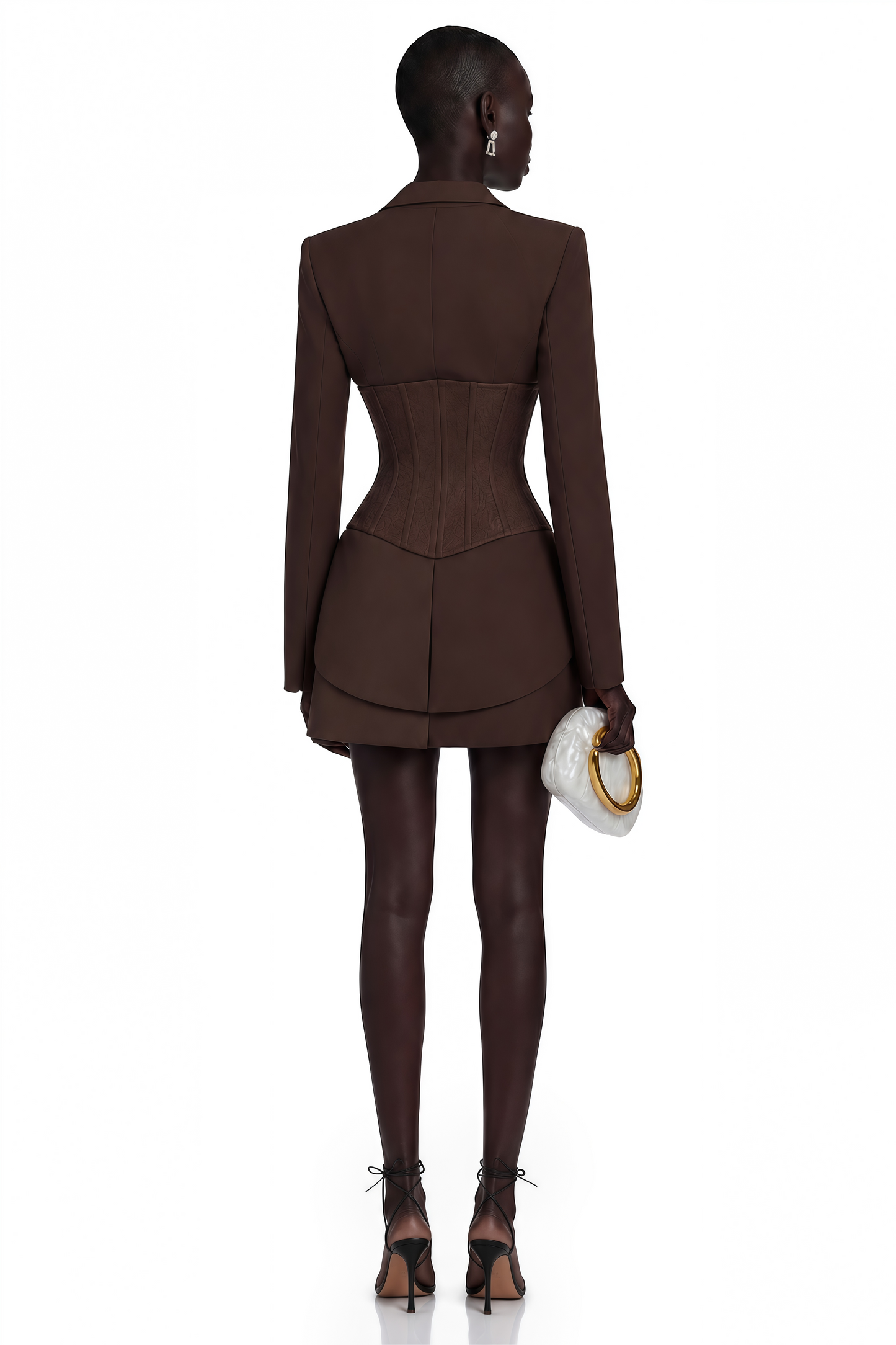 Sienna Brown Blazer & Skirt Set with Lace Panels